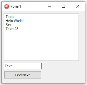 Picture displaying an example form with a memo, text edit and findnext button