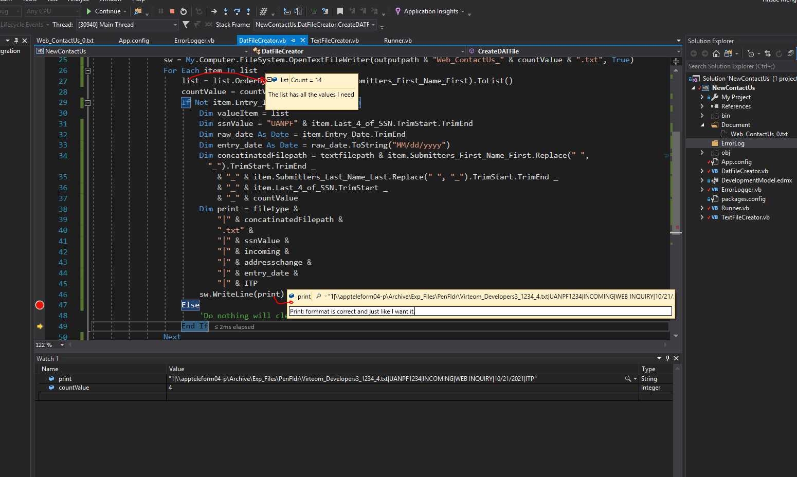 Visual Studio on Debug mode