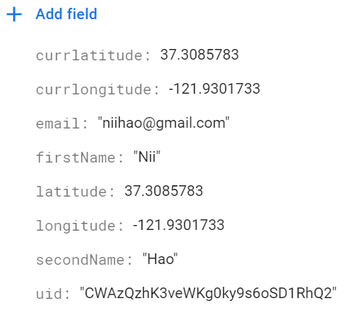 'Latitude' and 'CurrLatitude' in Firebase 