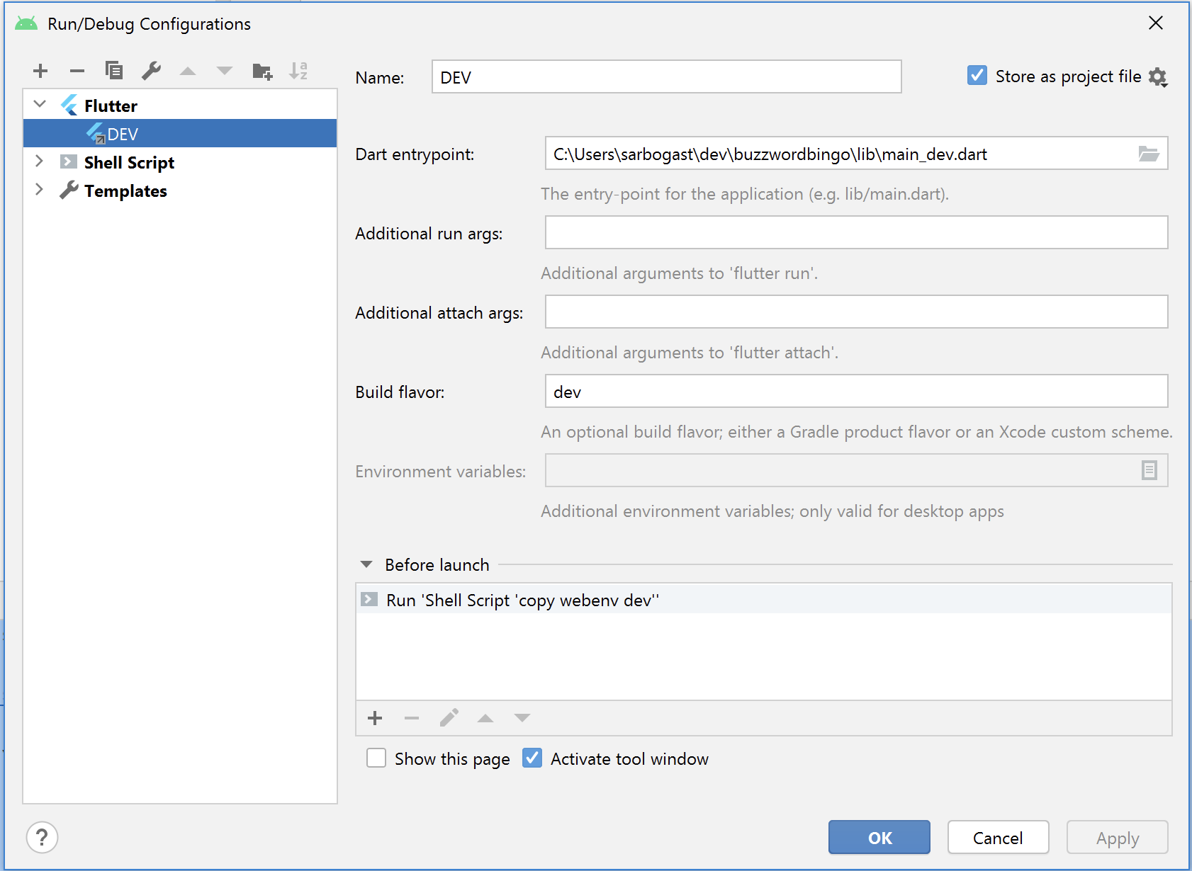 Flutter build configuration