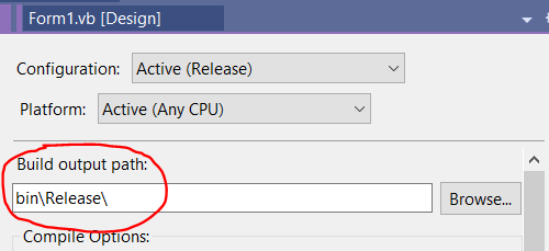 Output path specified in visual studio