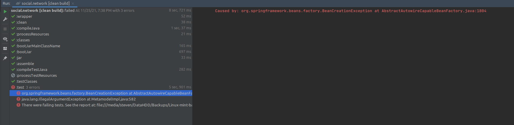 screenshot of error in intellij