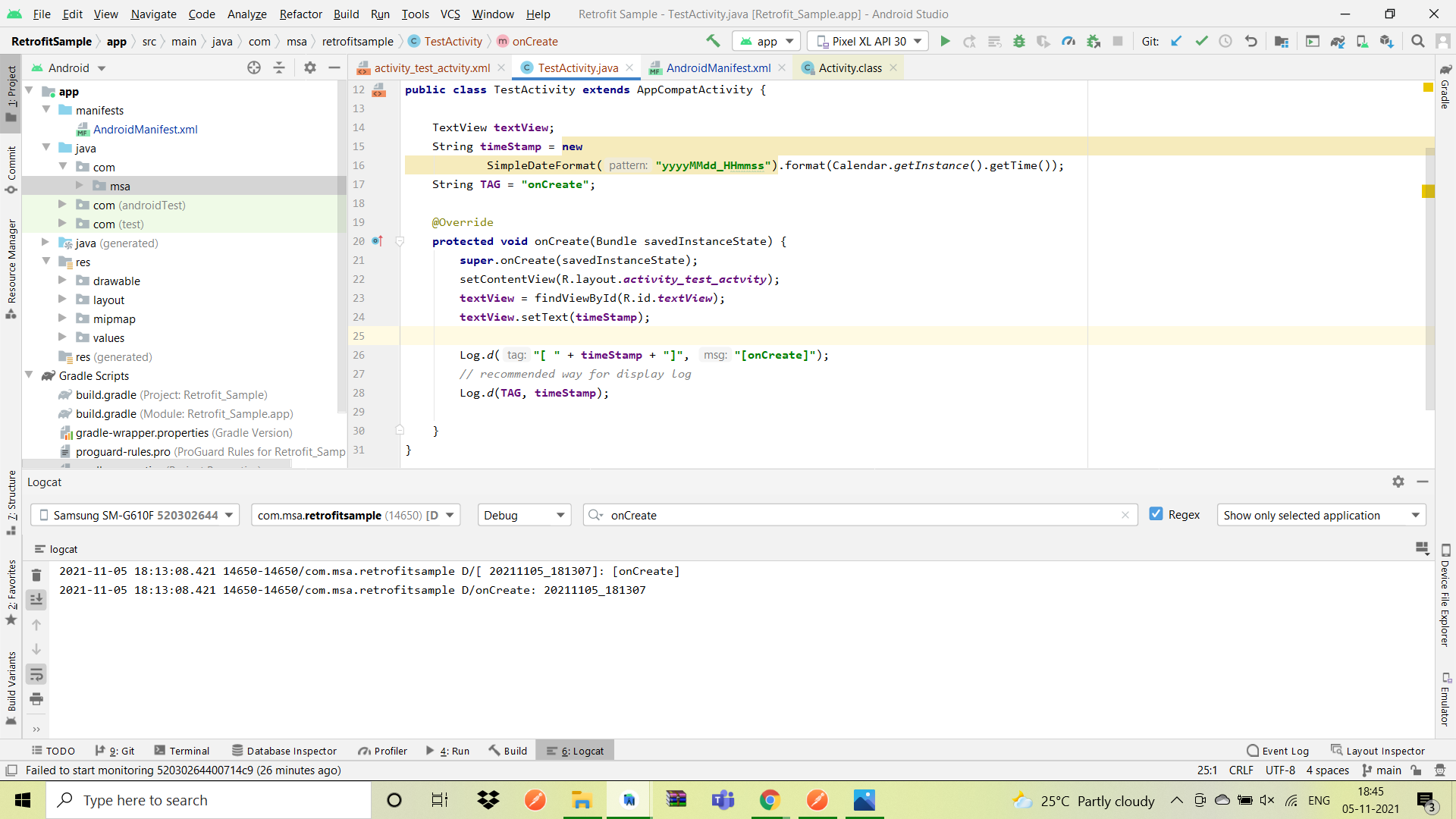 Log in Android Studio