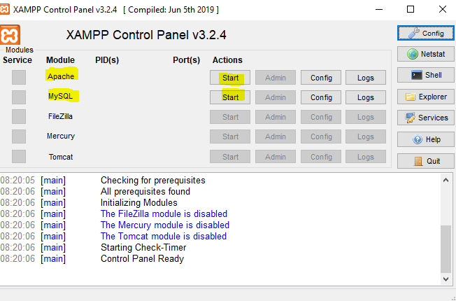 XAMPP Control Panel v3.2.4