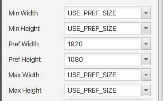 Parameters for set screen resolution