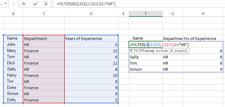 FILTER function