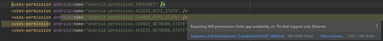 Android Studio warning screenshot