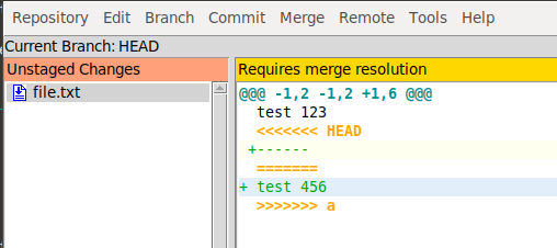 git gui with conflict; a text version follows this image
