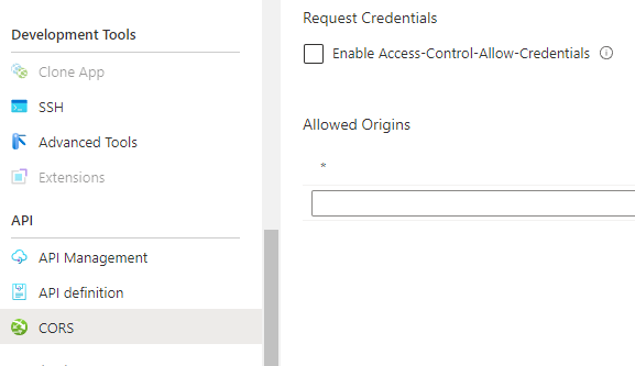 Azure CORS configuration