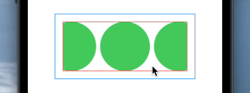 Green circles and red border both stay, but together they are not constrained to the blue border