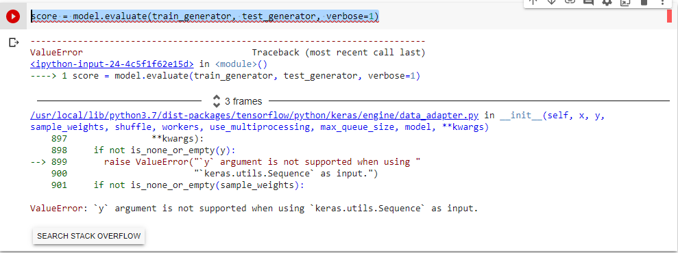 ValueError: y argument is not supported when using keras.utils.Sequence as input.