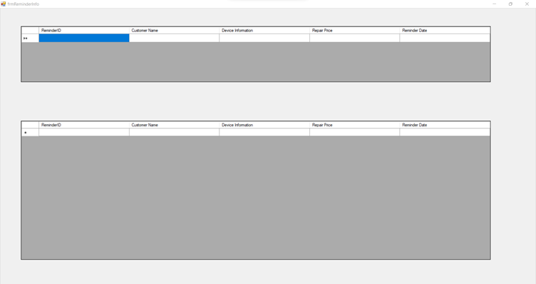 The top datagridview is for current reminders and the bottom one is for past/out of date reminders