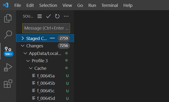 Image from VsCode with the list of added files