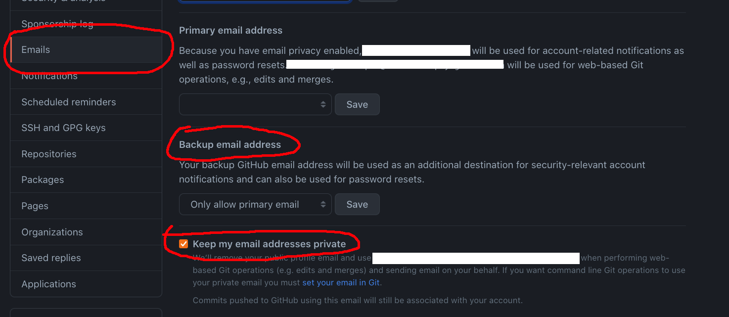 Github Emails Settings