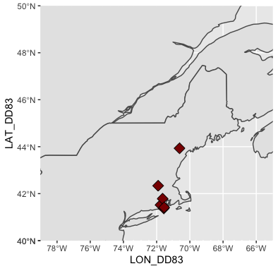 Northeastern US with Lake Locations