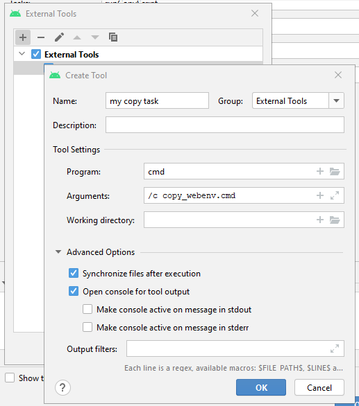 External Tool configuration