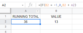 Showing 36 in cell A2 and in B2, 13