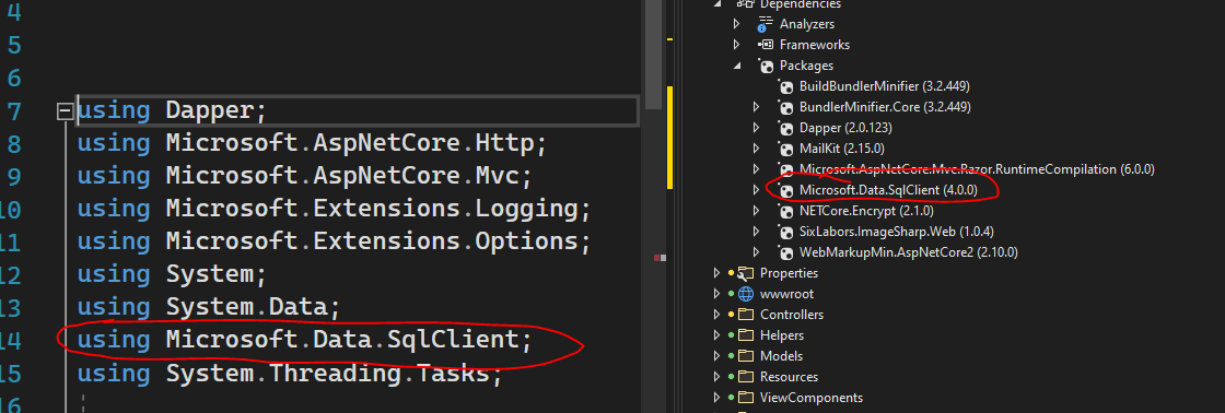 Nuget Microsoft.Data.SqlClient required