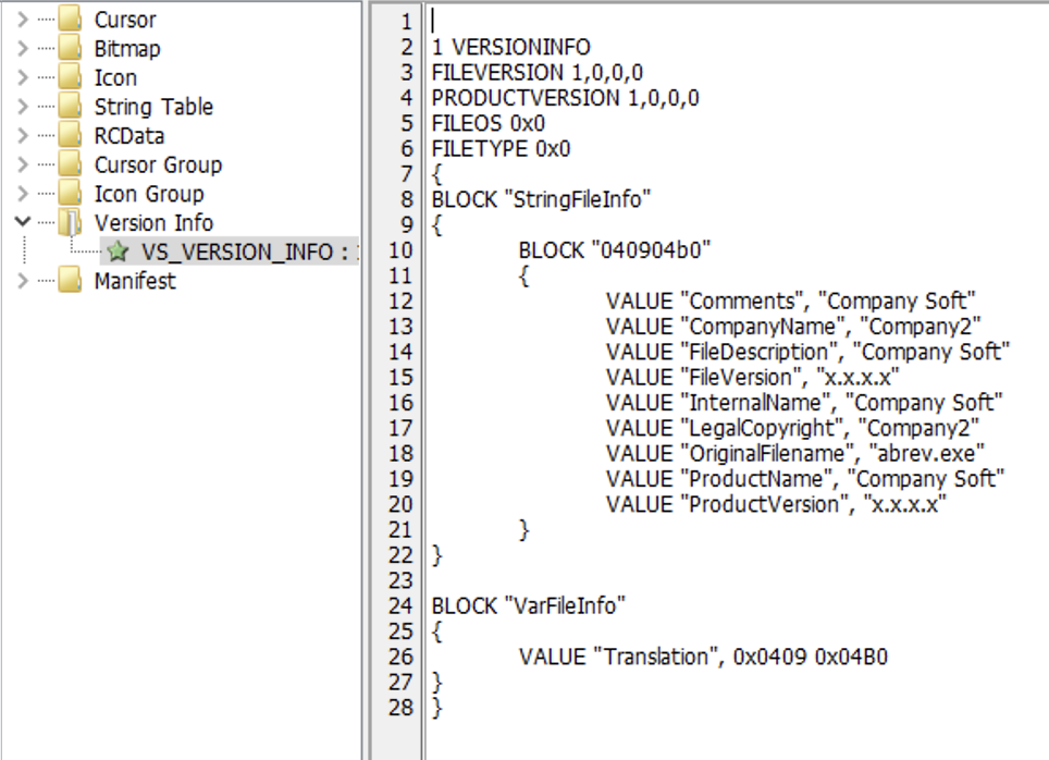 Resource Hacker displays VS_VERSION_INFO resource