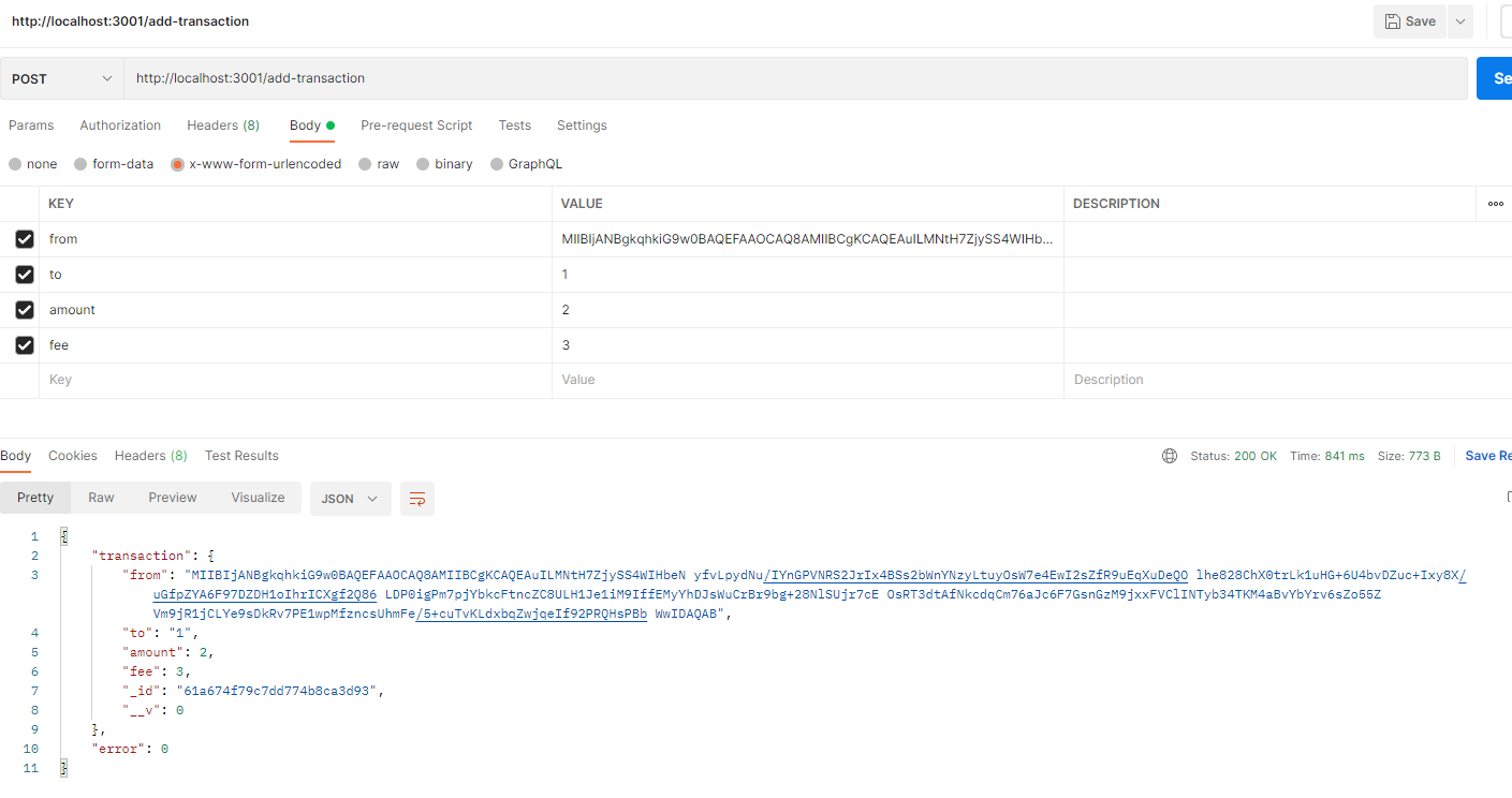 transaction from POSTMAN