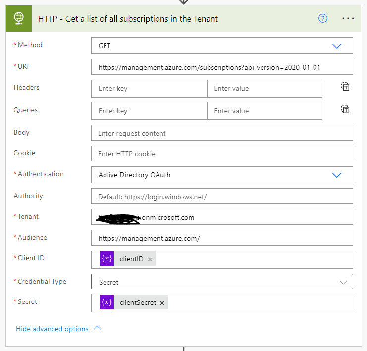 Screenshot of HTTP request flow on Power Automate