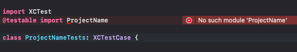 It shows No such module 'ProjectName' but it still can run