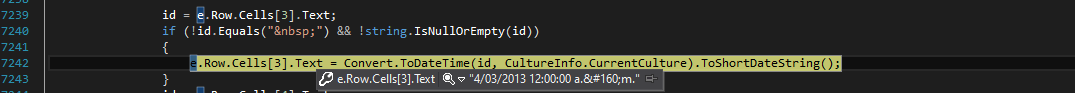 Debugged value shown the non-breaking value