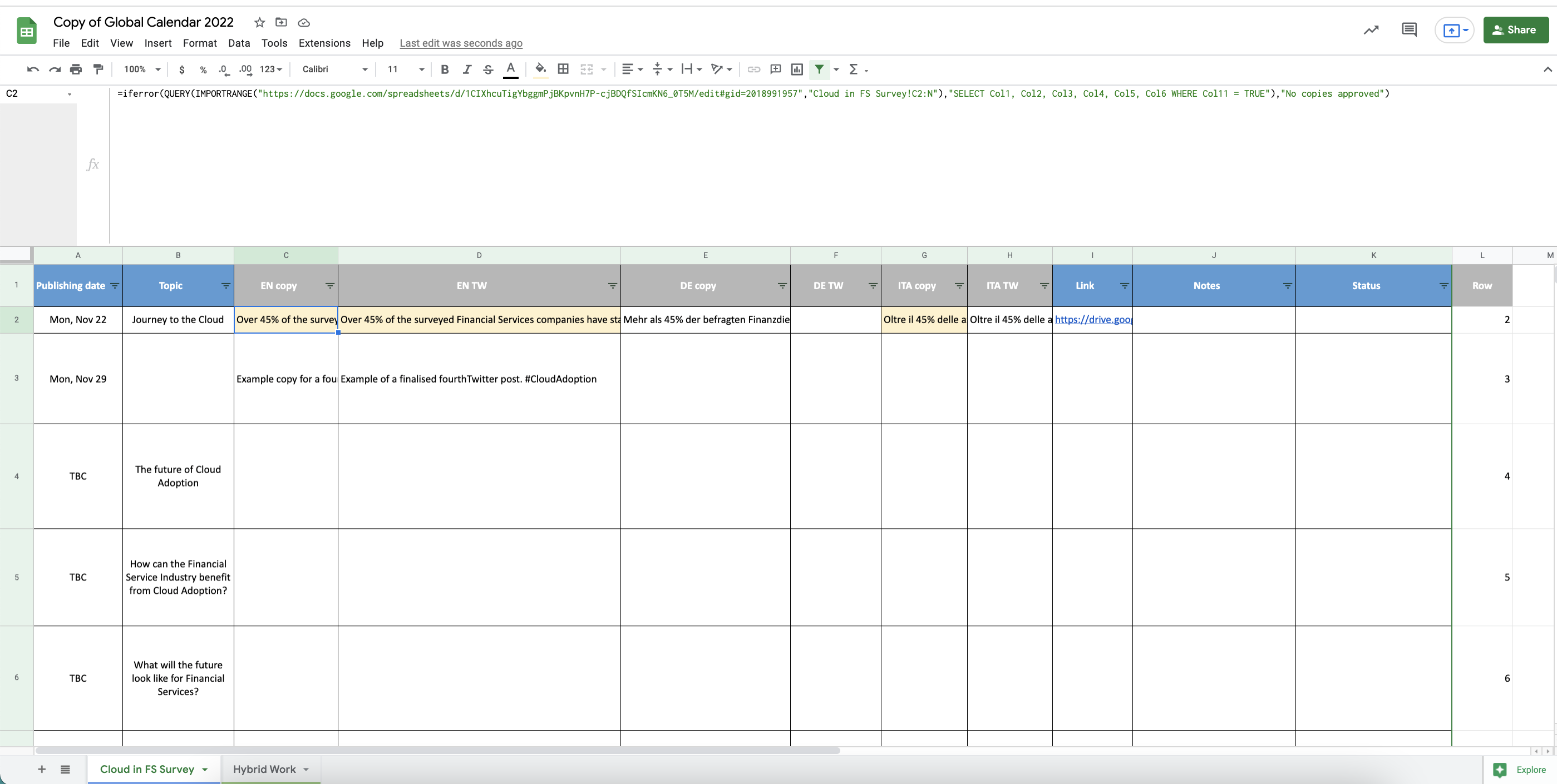 Global Calendar Sheet - Client Facing