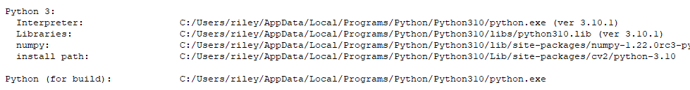 CMAKE says it detects python and installs CV2