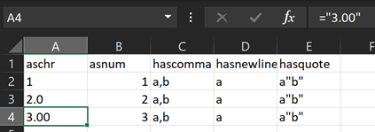 screenshot of Excel's view of the CSV file