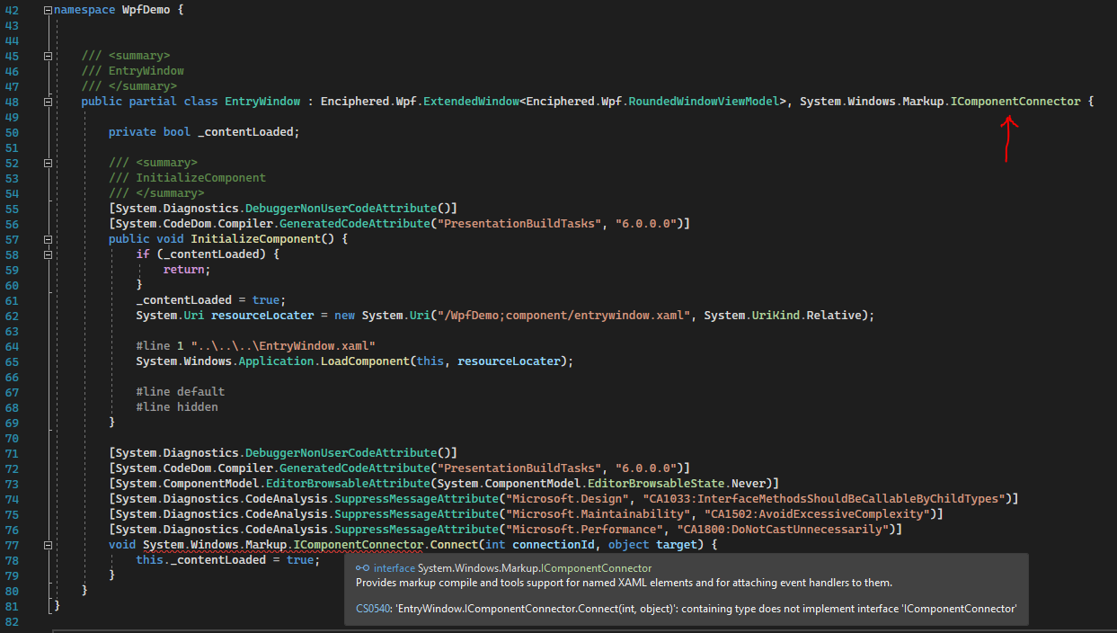 IComponentConnector is implemented in the generated cs file