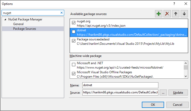 Package sources options