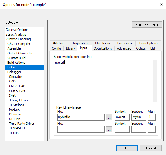 Linker configuration dialog