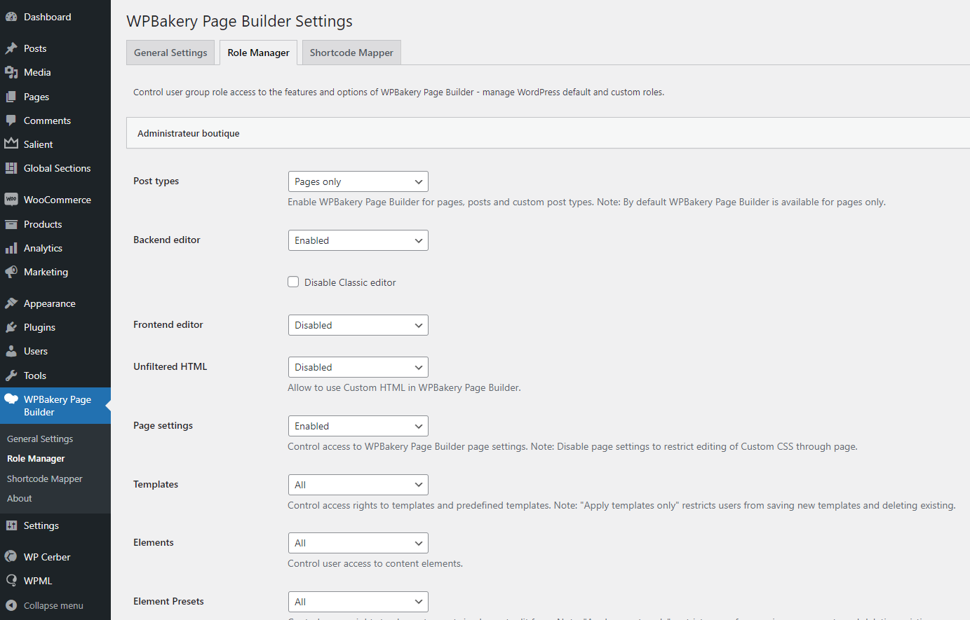 WPBakery Page Builder Settings