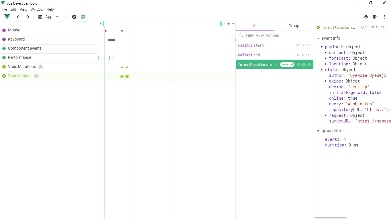 Current state in Vue.js devtools