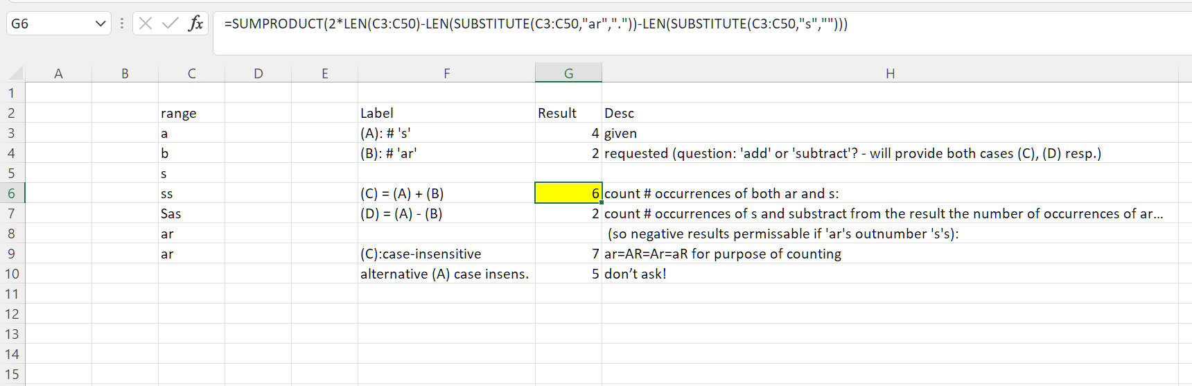 Case 1 = (C): total count