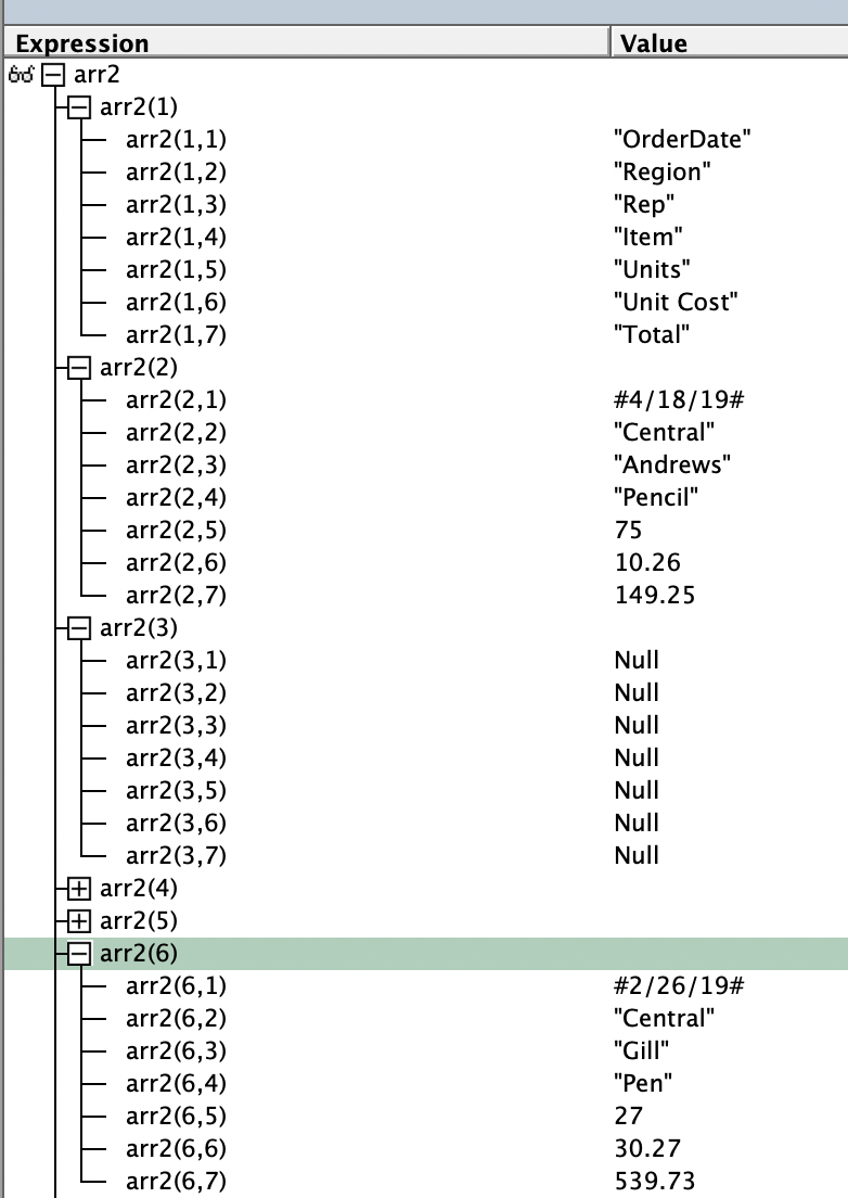 Array After Running Code