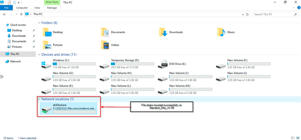 Azure file share mounted