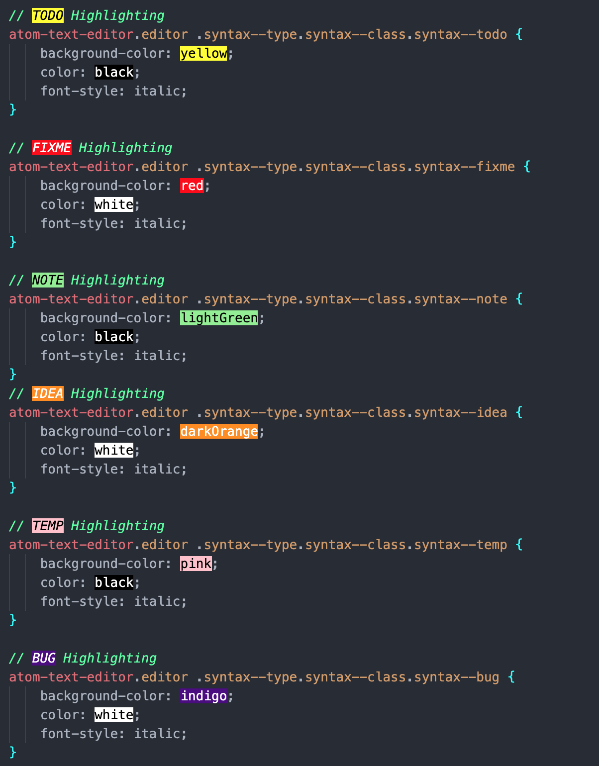 Atom custom syntax highlighting from package