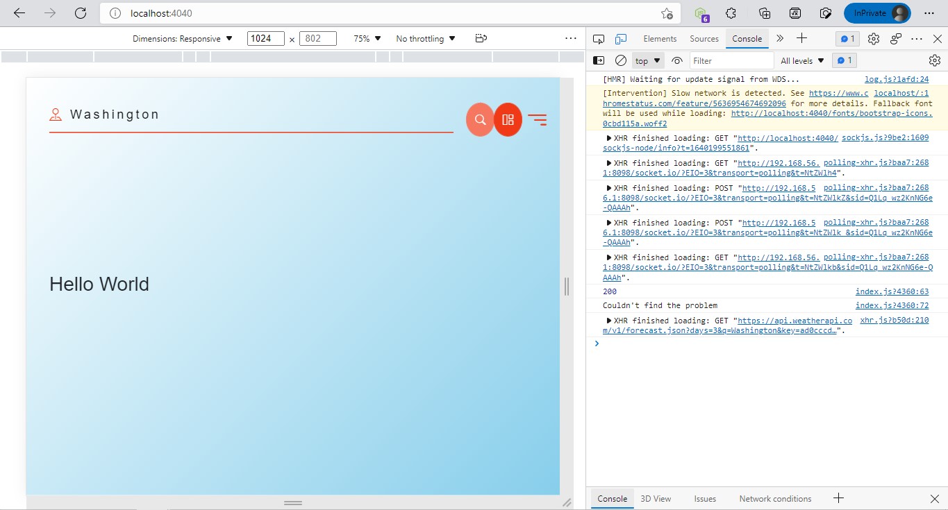 Current state in the web browser console