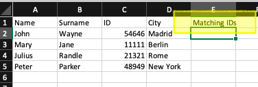 Matching IDs in table2.xlsx