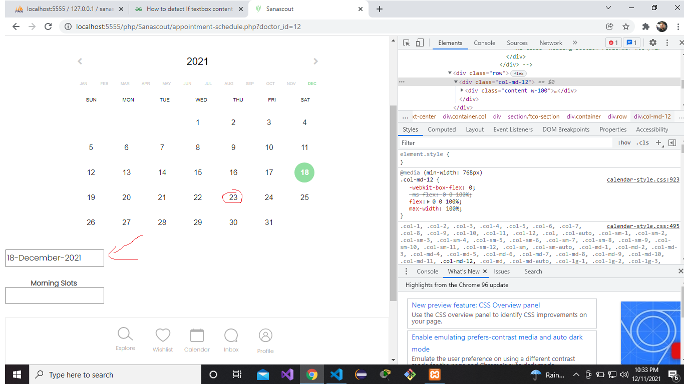 Image of calendar control