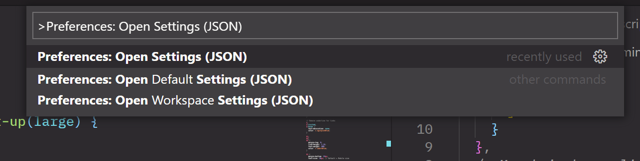 Preferences: Open Settings (JSON)