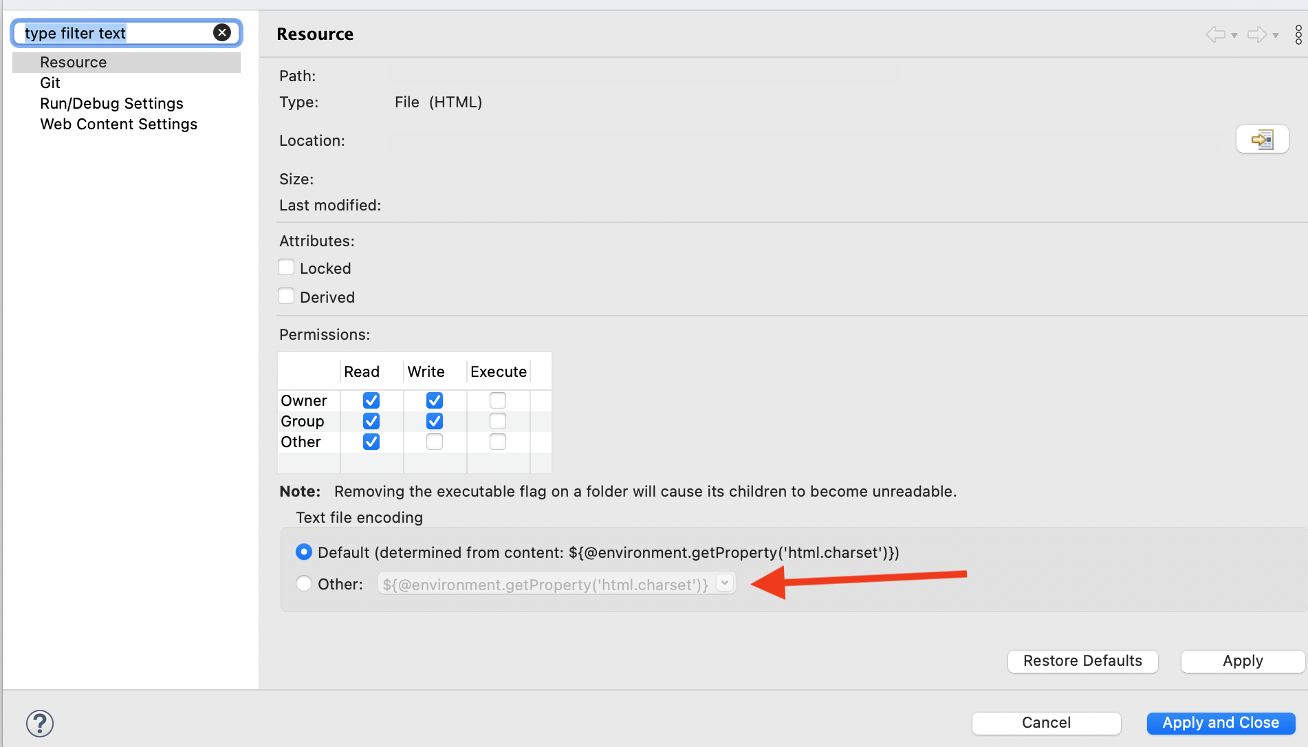 Resources page in the Properties dialog