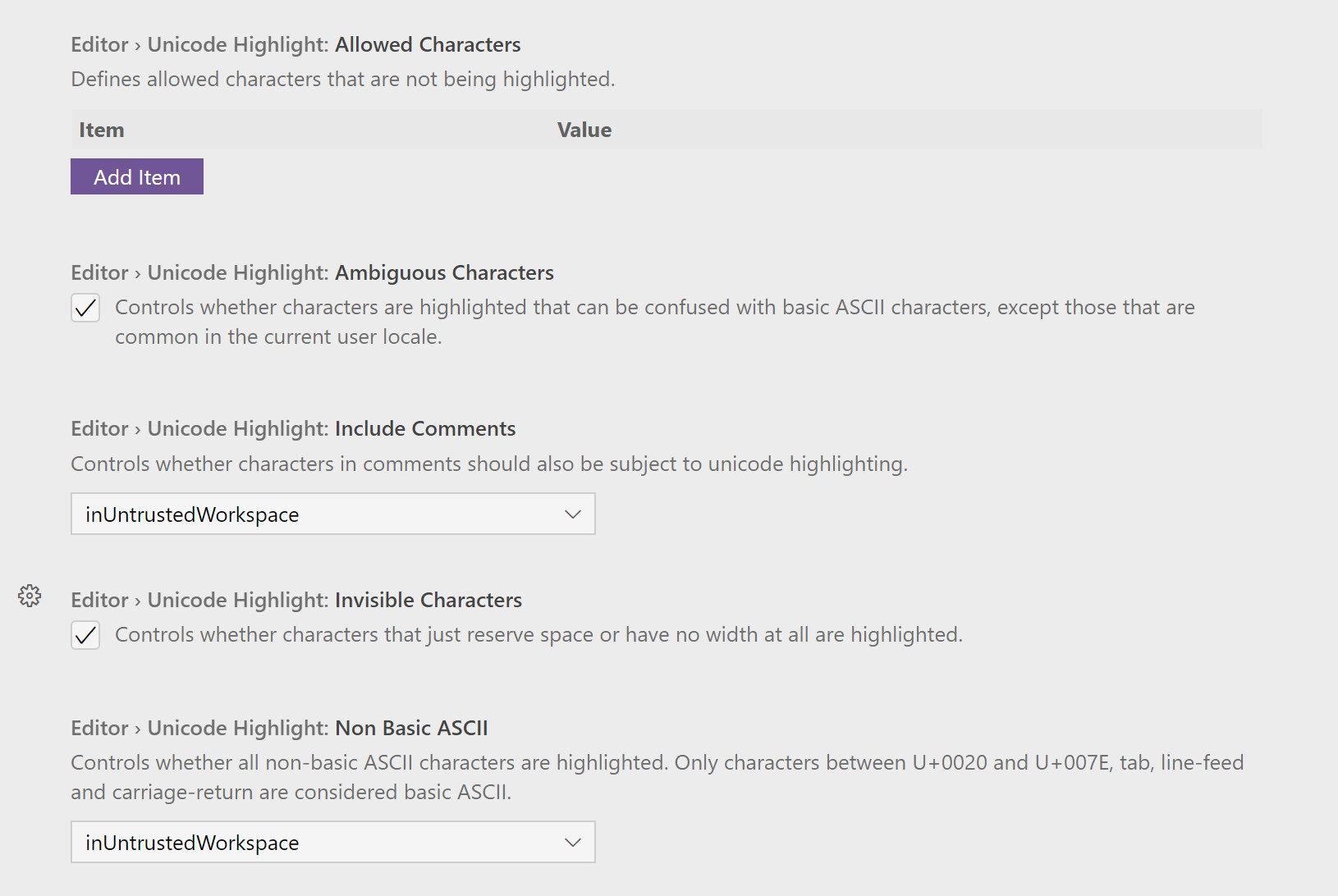 unicode highlight options