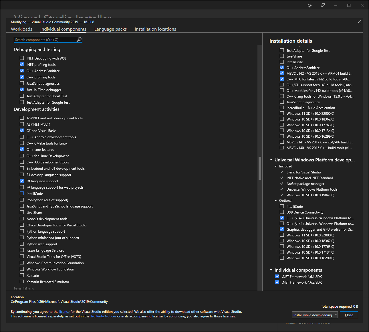 individual components Debugging and testing and Development activities