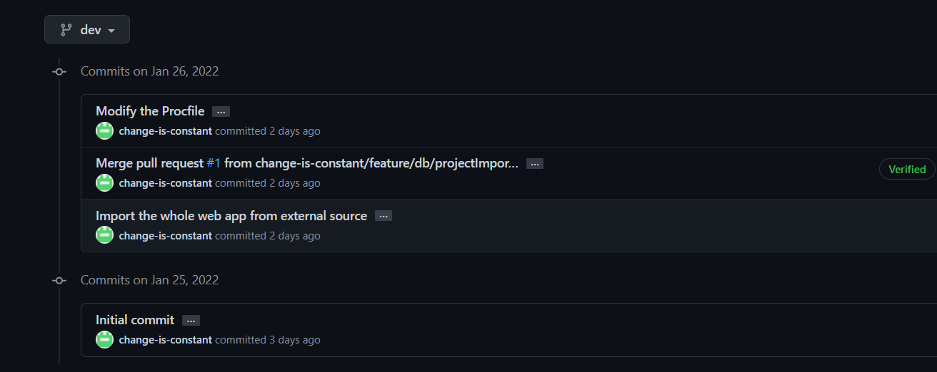 dev branch commits