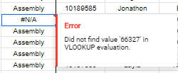 Image of VLOOKUP ERROR