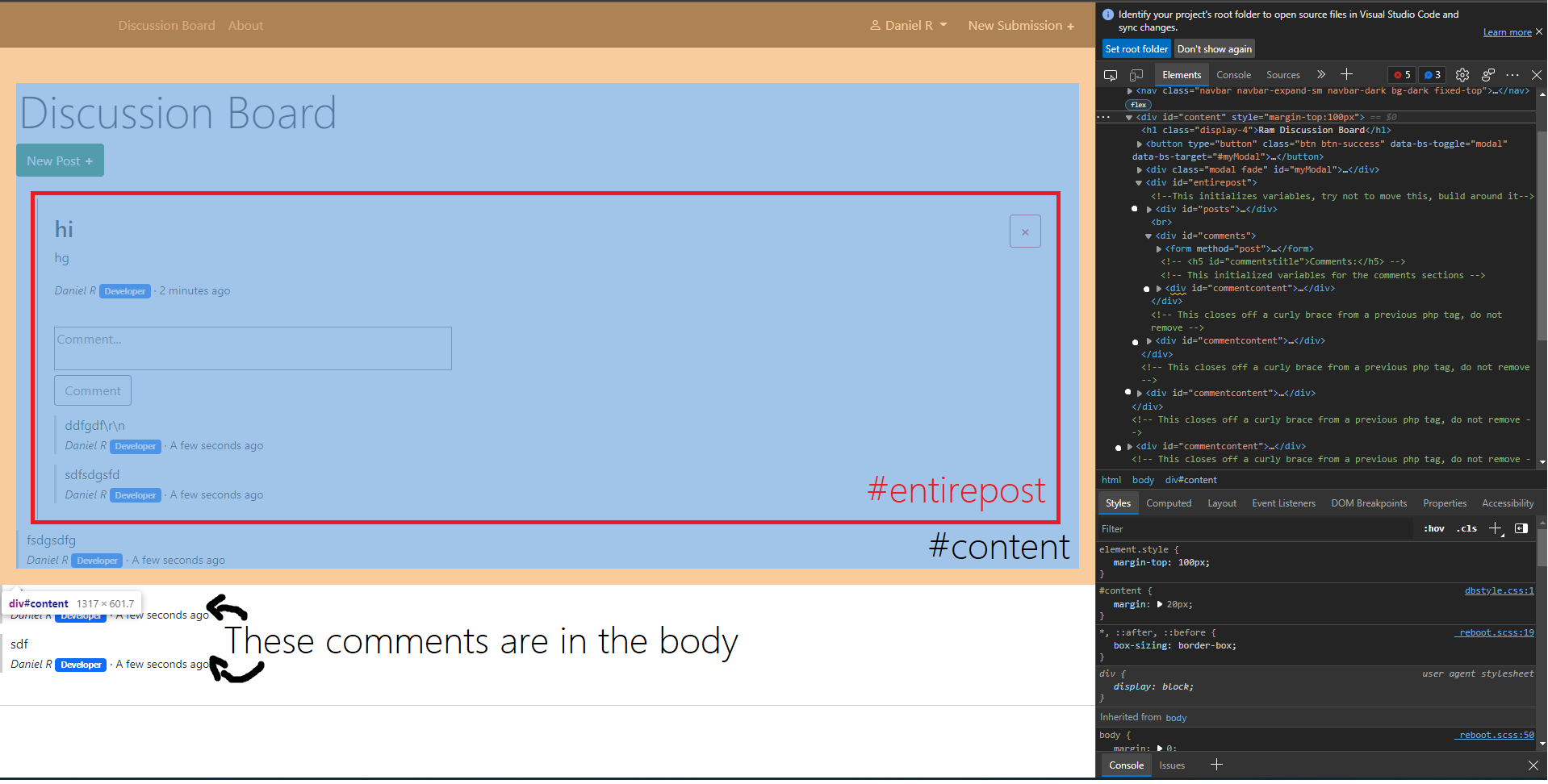 Inspected screenshot of my issue