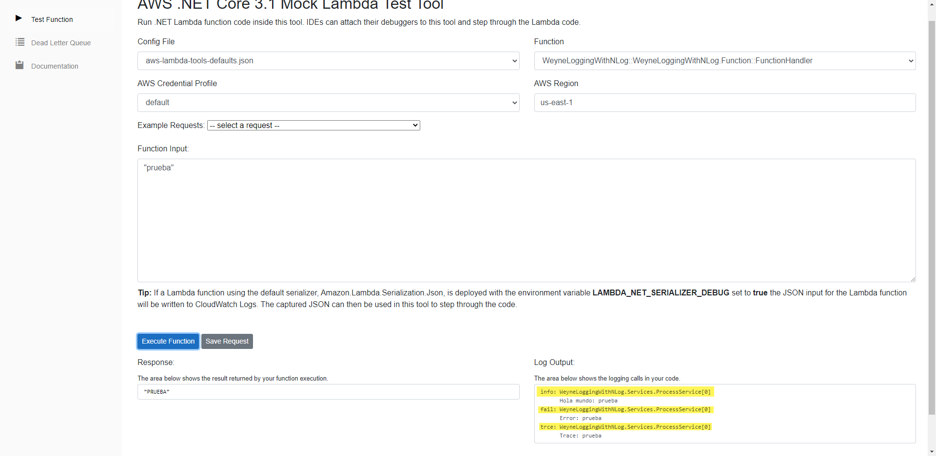 local log output